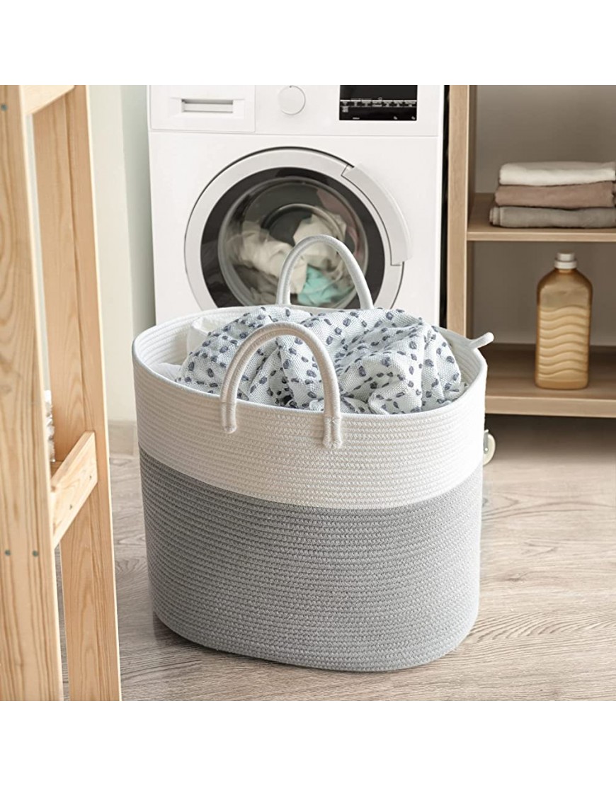 INDRESSME Tall Laundry Hamper with Handles Cotton Rope Basket for Blankets Toys Yoga Mat Dirty Clothes Basket Hampers for Bedroom or Laundry 19.7 x 11.8 x 16.9 inches Gray - BA8C7JXH7