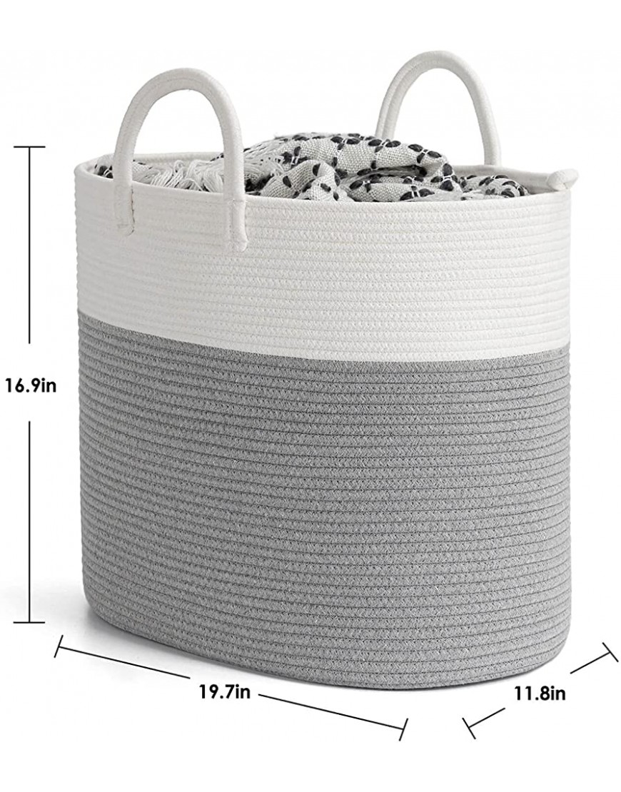 INDRESSME Tall Laundry Hamper with Handles Cotton Rope Basket for Blankets Toys Yoga Mat Dirty Clothes Basket Hampers for Bedroom or Laundry 19.7 x 11.8 x 16.9 inches Gray - BA8C7JXH7