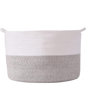 INSTORY Cotton Rope Woven Basket 22"x22“x13" Large Storage Basket Decorative Laundry Hamper Nursery Baby Laundry Basket with Handles White&Grey - B50CPLTH9