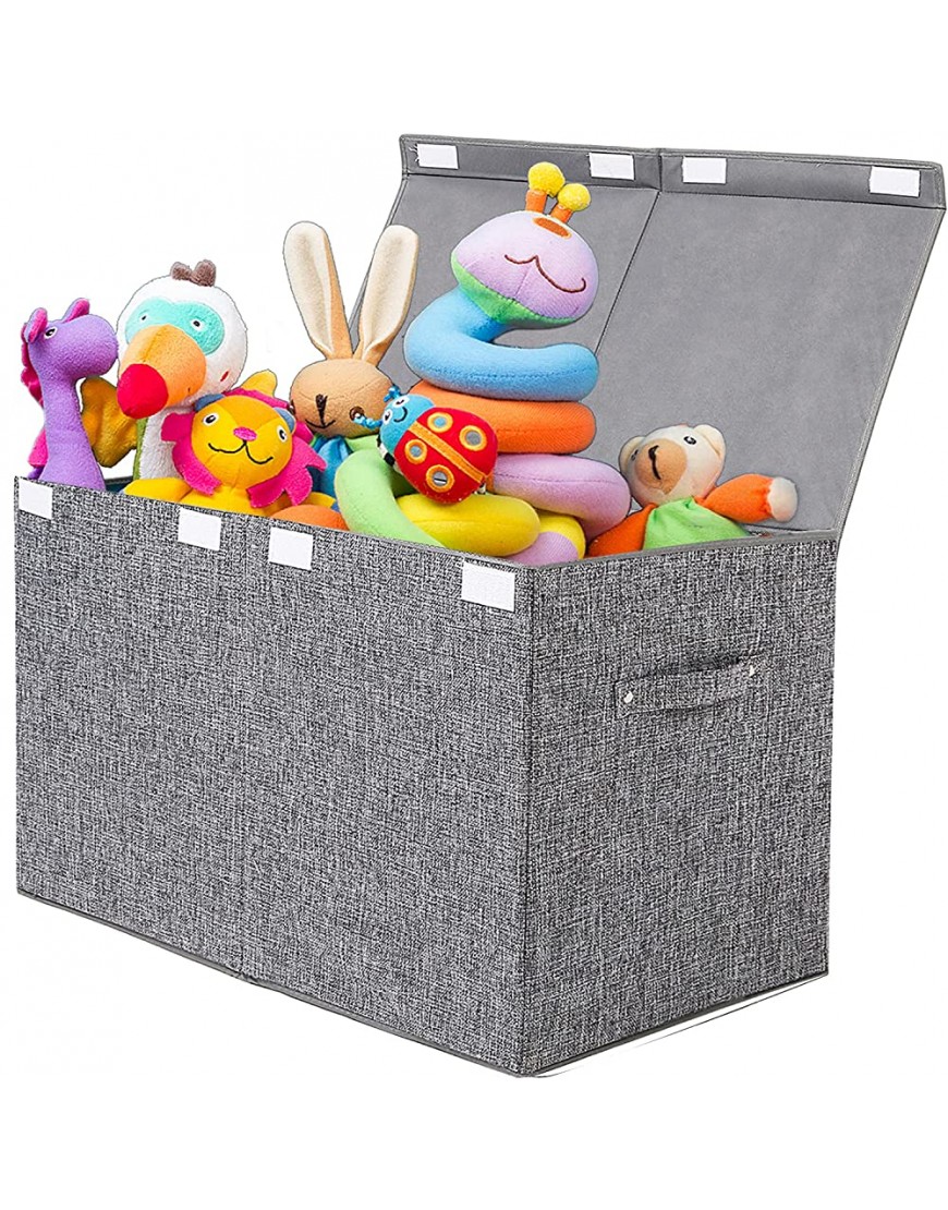 Large Toy Box Chest with Lid Collapsible Sturdy Toy Storage Organizer Boxes Bins Baskets for Kids Boys Girls Nursery Playroom 25"x13" x16" Linen Gray - BL0SNVBUZ