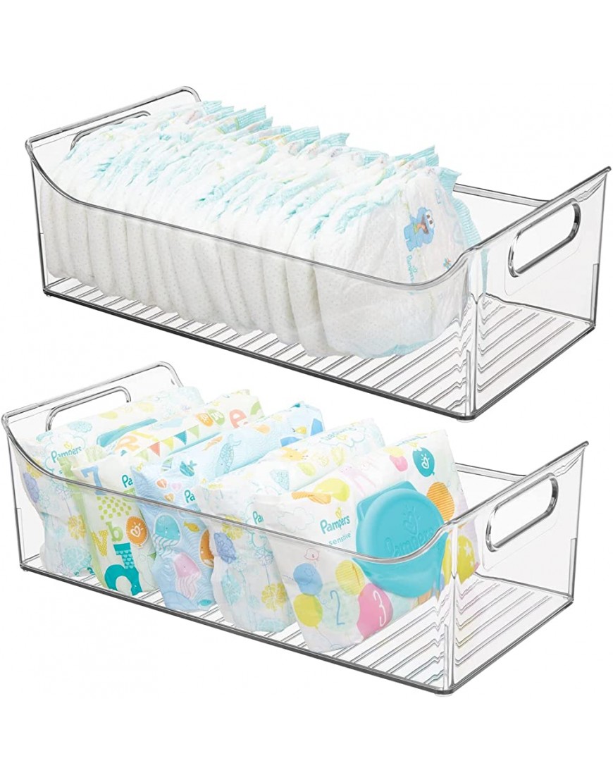 mDesign Portable Nursery Storage Plastic Baby Organizer Storage Caddy Bin with Handles for Kids Child Essentials Holds Diapers Wipes Bottles Baby Food and Snacks 16" Long 2 Pack Clear - BQES4GFIV