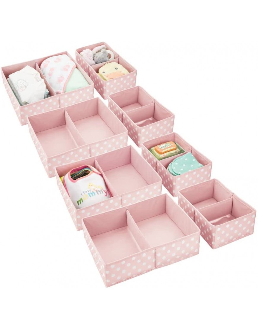 mDesign Soft Fabric Dresser Drawer and Closet Storage Organizer for Child Kids Room Nursery Divided 2 Compartment Organizer Fun Polka Dot Print Set of 8 Pink with White Dots - BPID0DRP7