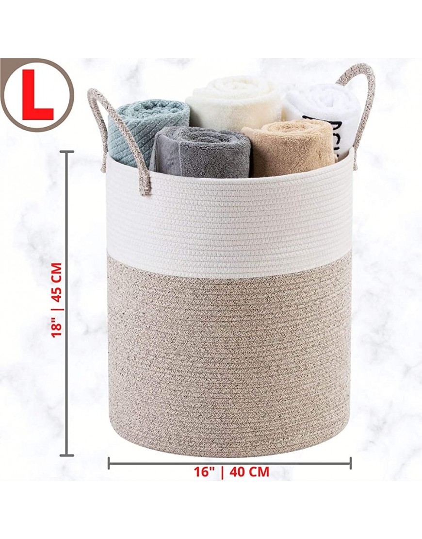 MINTWOOD Design Large 18 x 16 Inches Decorative Woven Cotton Rope Basket Tall Laundry Basket Hamper Blanket Basket for Living Room Storage Baskets for Toys Towel Throw Pillow Light Brown - BALQG2GII