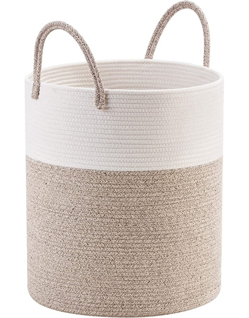 MINTWOOD Design Large 18 x 16 Inches Decorative Woven Cotton Rope Basket Tall Laundry Basket Hamper Blanket Basket for Living Room Storage Baskets for Toys Towel Throw Pillow Light Brown - BALQG2GII