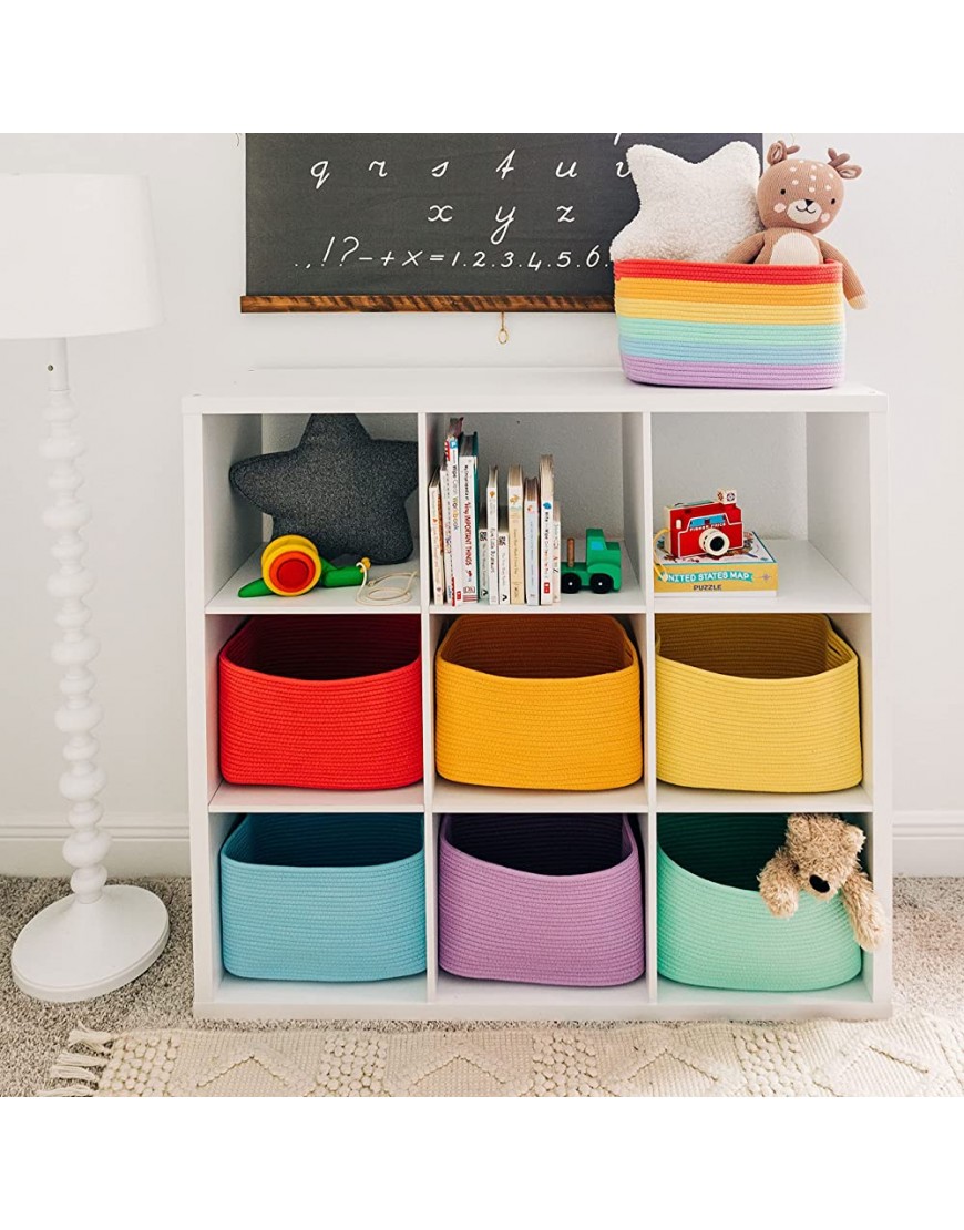 OrganiHaus Yellow Basket| Rope Rainbow Basket | Rainbow Baskets for Classroom | Shelf Basket for Playroom Storage | Toy Baskets Storage Kids | Colorful Baskets for Rainbow Decor & Colorful Decor - BEZP1TWPZ