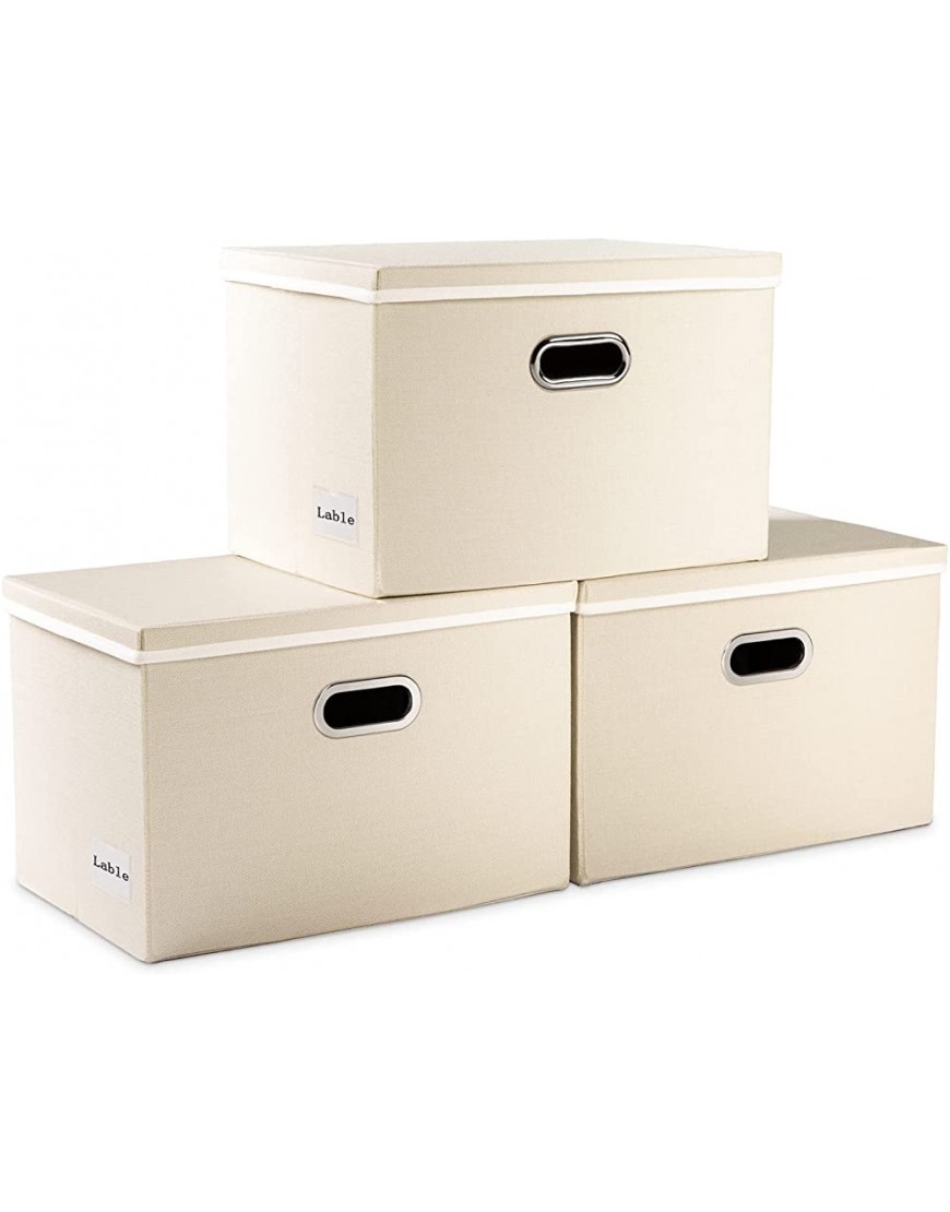 PRANDOM Large Collapsible Storage Bins with Lids [3-Pack] Fabric Foldable Storage Boxes Organizer Containers Baskets Cube with Cover for Home Bedroom Closet Office Nursery Cream17.3x11.8x11.8 - B7HVZEQZN