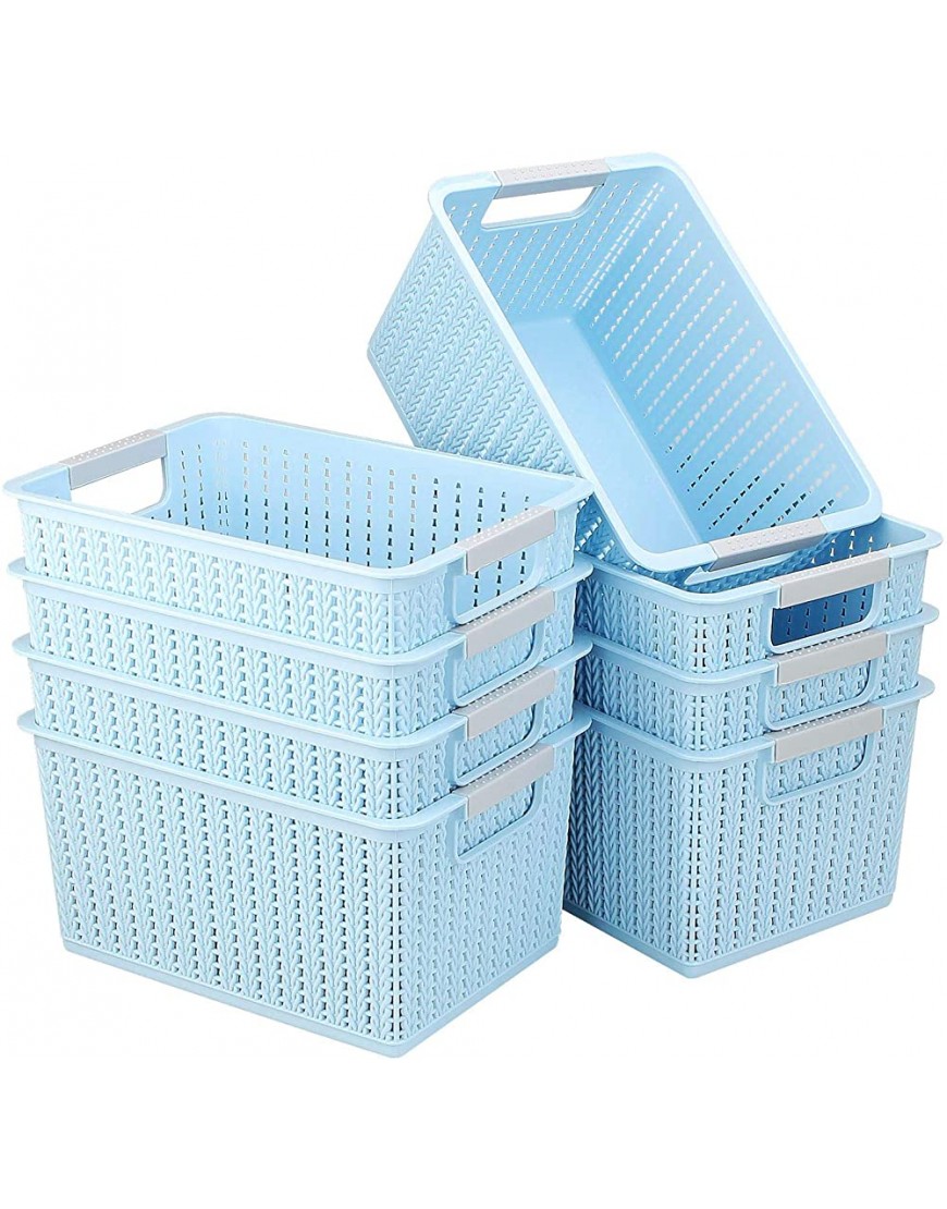 STARVAST 8 Pack Plastic Storage Baskets Portable Blue Weave Desktop Storage Bin Box with Handle for Kitchen Bathroom Kids Room or Nursery Storage 10.6 x 7.5 x 5.5 inches - BHPOF3PUO