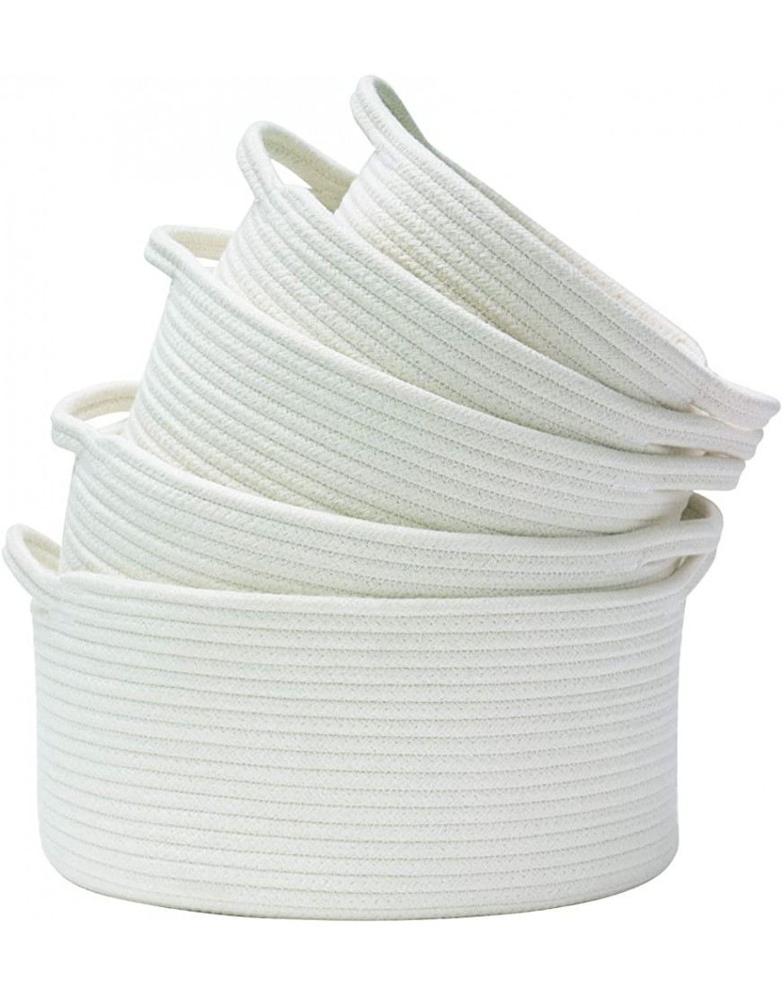 Storage Baskets Set of 5- Woven Basket Cotton Rope Bin Small White Basket Organizer for Baby Nursery Laundry Kid's Toy Neutral Color - BZXIY7E92