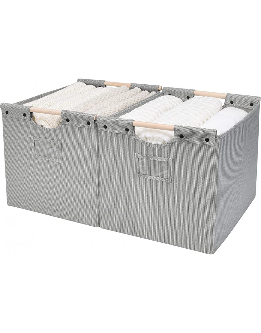 StorageWorks Closet Baskets Decorative Storage Bins for Shelf Fabric Baskets with Wooden handles Mixing of Gray and White Jumbo 2 Pack 12 ¾" L x 15" W x 12 ¾" H - BALZQRF61
