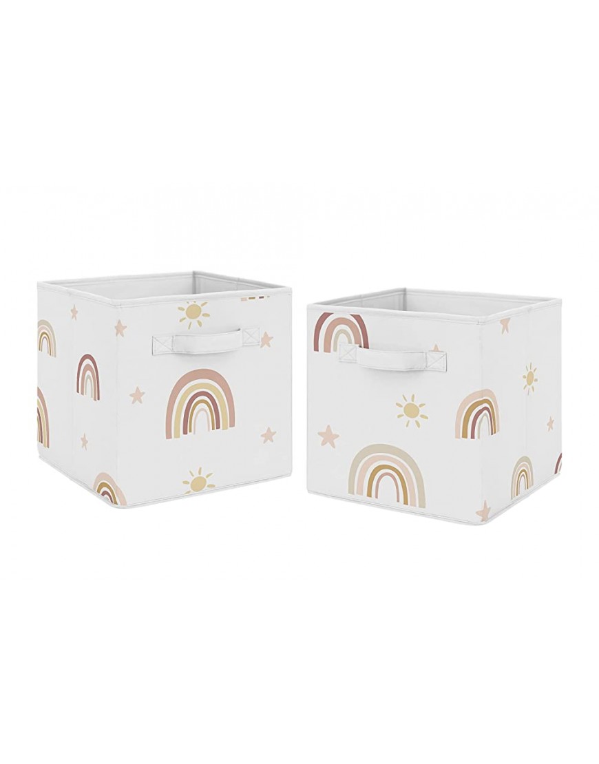 Sweet Jojo Designs Boho Rainbow Foldable Fabric Storage Cube Bins Boxes Organizer Toys Kid Baby Children Set of 2 Blush Pink Dusty Rose Gold Yellow Mauve Taupe Beige Bohemian Stars Sun Celestial - BUT8AULP6
