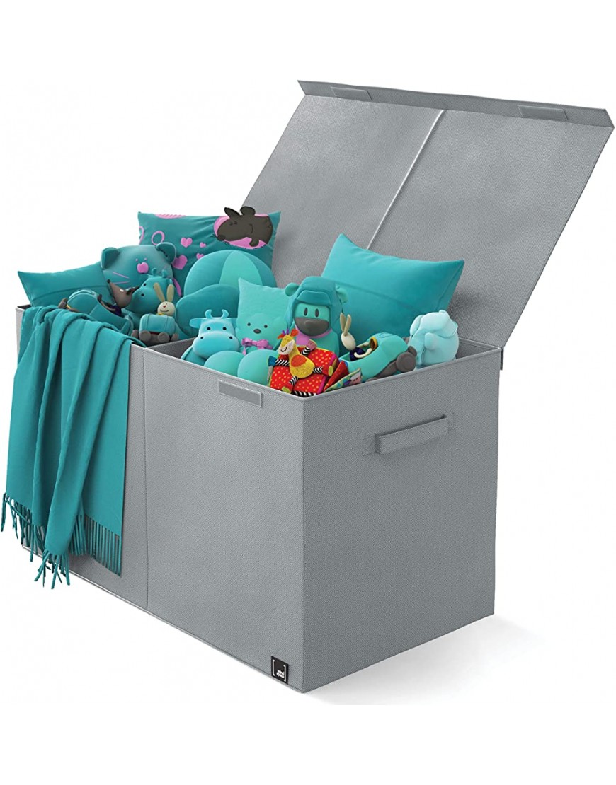 Toy Chest 2 Bin Collapsible Storage Organizer with Lid for Kids Playroom | Box Stores Stuffed Animals Linen Groceries and More | The Oxford Collection Gray - BYPEASOBR