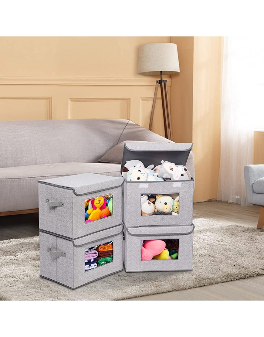 Univivi Foldable Nursery Storage Bin [4-Pack] Fabric Storage Boxes with Lids Large toy organizers and storage for Nursery Bedroom Home Gray 17 x 12 x 12 - BX6MZTU5Z