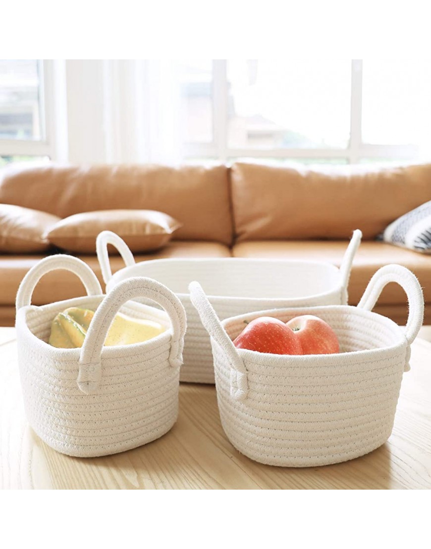 Woven Basket Set of 3 White Rope Storage Baskets Small Nursery Baskets for Baby Kid Toys Soft Cotton Basket Bins for Bathroom Bedroom Organizing Off White - BOIAZJH7I