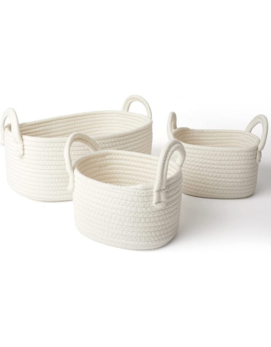 Woven Basket Set of 3 White Rope Storage Baskets Small Nursery Baskets for Baby Kid Toys Soft Cotton Basket Bins for Bathroom Bedroom Organizing Off White - BOIAZJH7I