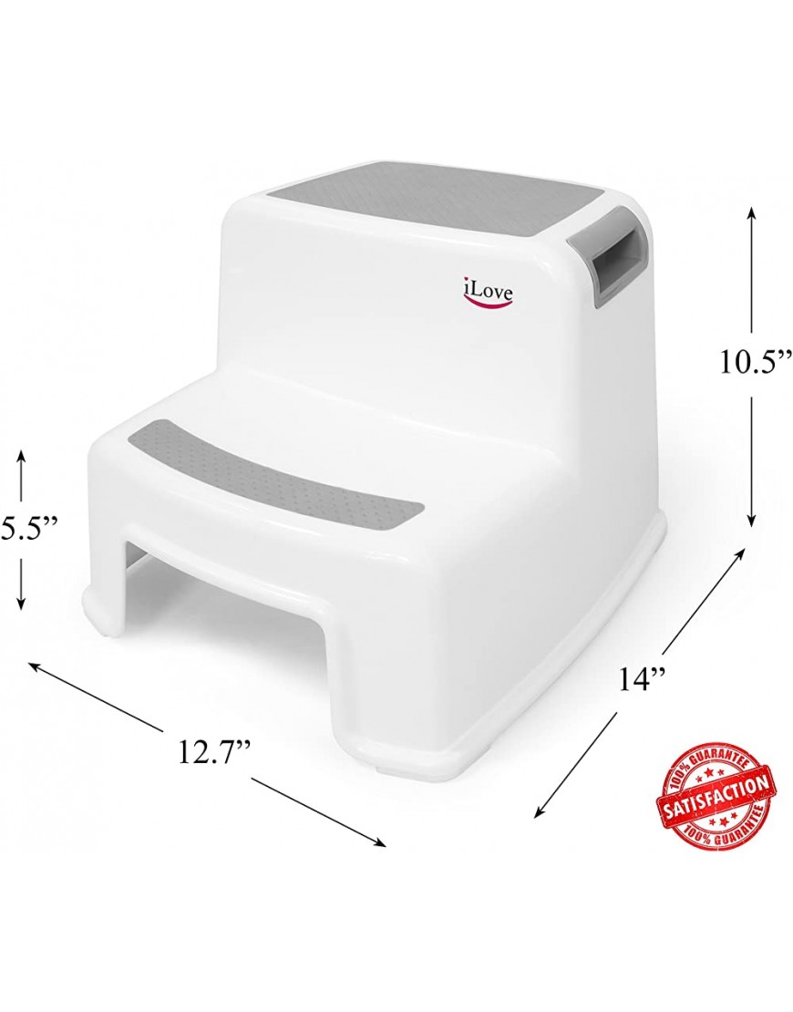 2 Step Stool for Kids Gray 2 Pack | Toddler Stool for Toilet Potty Training | Slip Resistant Soft Grip for Safety as Bathroom Potty Stool & Kitchen Step Stool | Dual Height & Wide Two Step | iLove - B7B7T7S1X