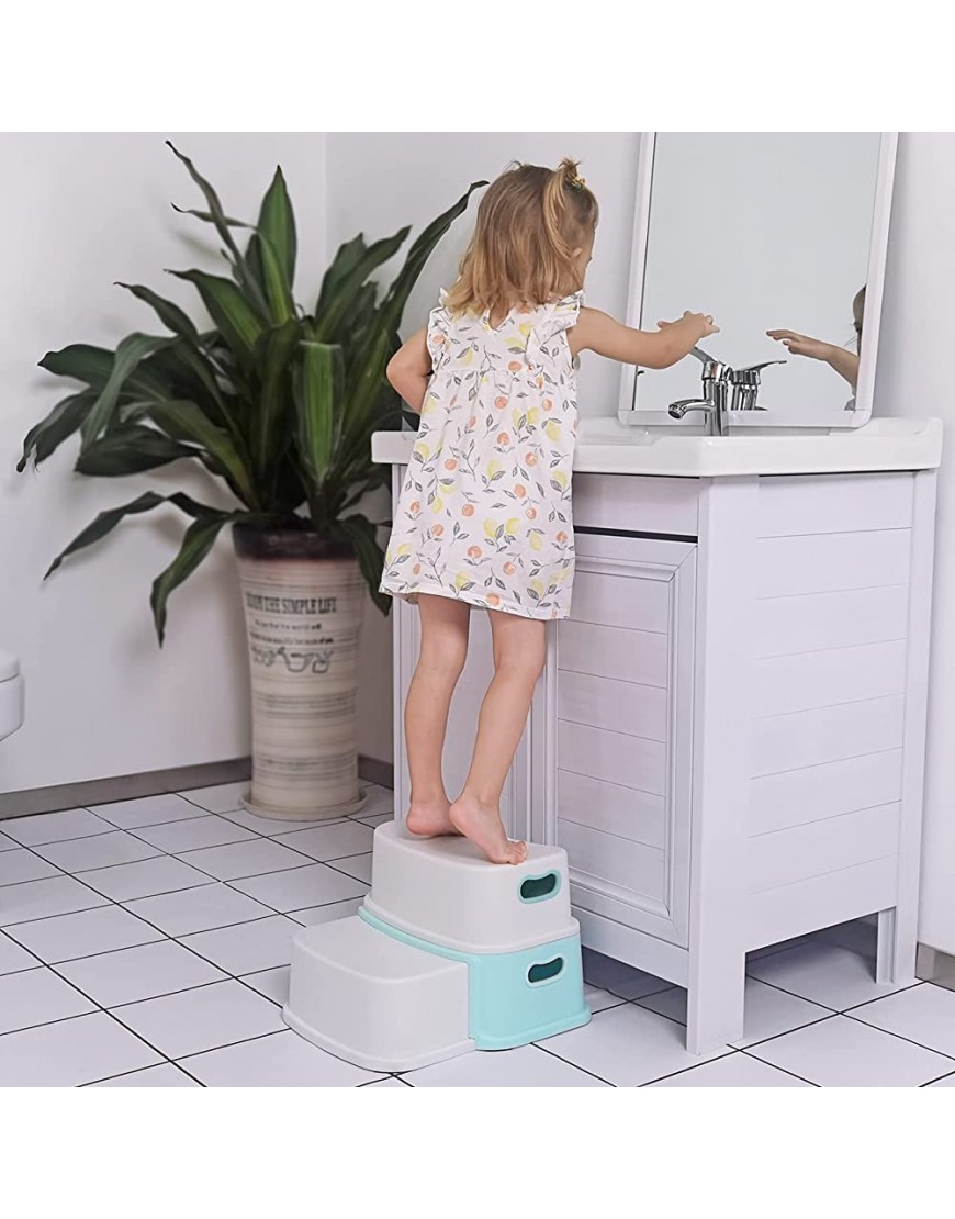 2 Step Stool for Kids SKYROKU Toddler Stool for Potty Training,Bathroom Kitchen Toilet Stools with Soft Anti-Slip Grips for Safety Dual Height & Wide Two Step 1PACK Mint - BXDLJ9RA0
