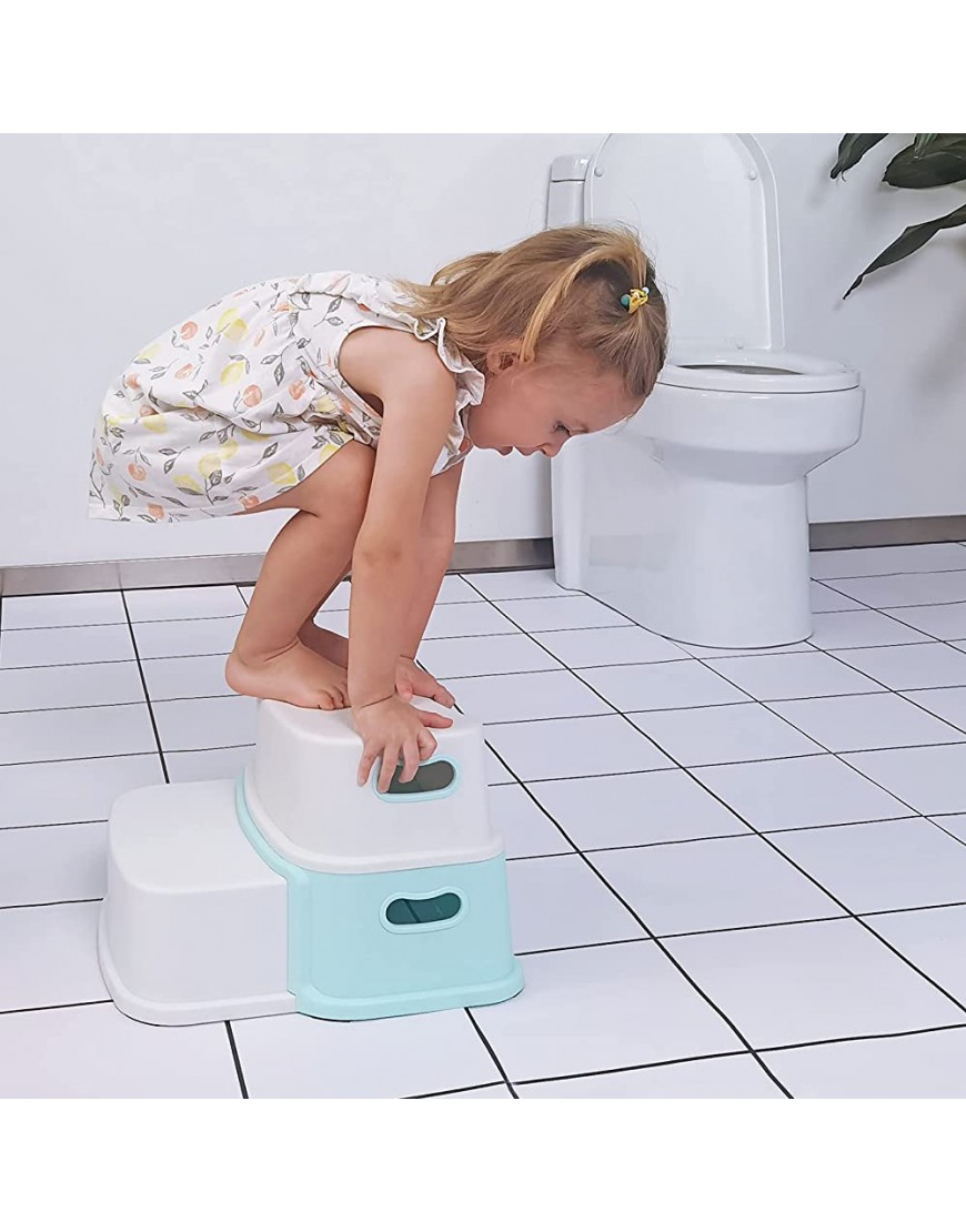 2 Step Stool for Kids SKYROKU Toddler Stool for Potty Training,Bathroom Kitchen Toilet Stools with Soft Anti-Slip Grips for Safety Dual Height & Wide Two Step 1PACK Mint - BXDLJ9RA0