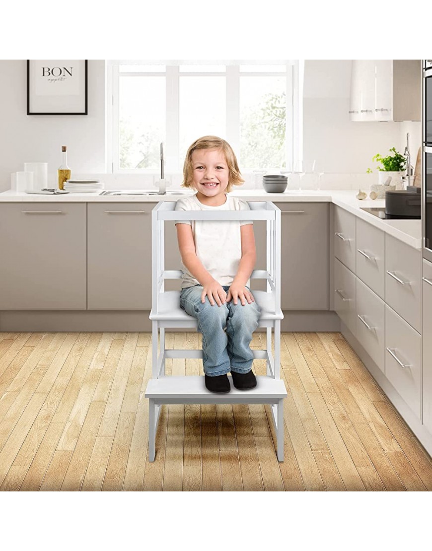 BEEYEO Kids Kitchen Helper Stool for Toddlers with Safety Rail Learning Tower Helper Stool 150 LBS Load-Bearing - BM8JLDX67