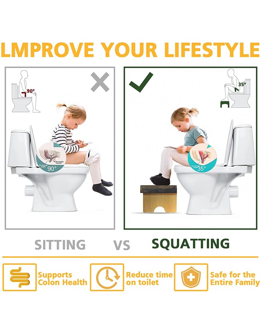Collapsible Toilet Potty Stool OLETNY 7 inches Wooden Squatting Toilet Stool Healthy Squatting Posture Poop Stool Potty Step Stool for Bathroom Kids Toddler Men Women Beech Wood - B9TU0L237