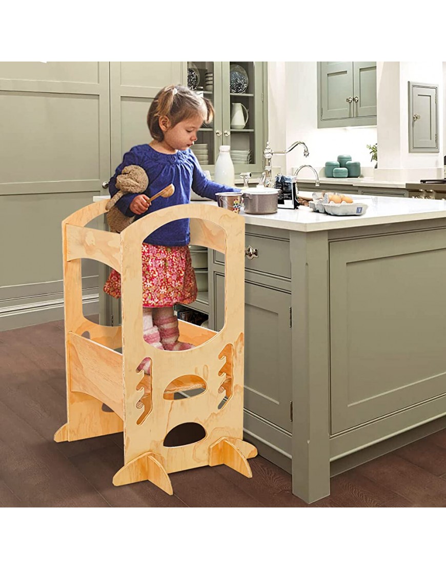 COMOMY Toddler Tower Kids Step Stool with 4 Adjustable Heights Safety Latch and Non-Slip Pad Wooden Children Step Stool Kitchen Helper for Counter & Bathroom Sink - B9XHTFKPU