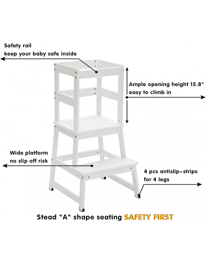 DuDuEase Kitchen Step Stool for Kids and Toddlers with Safety Rail Children Standing Tower for Kitchen Counter Parents' Helper Kids Learning Stool White - BTOIPU0Z5