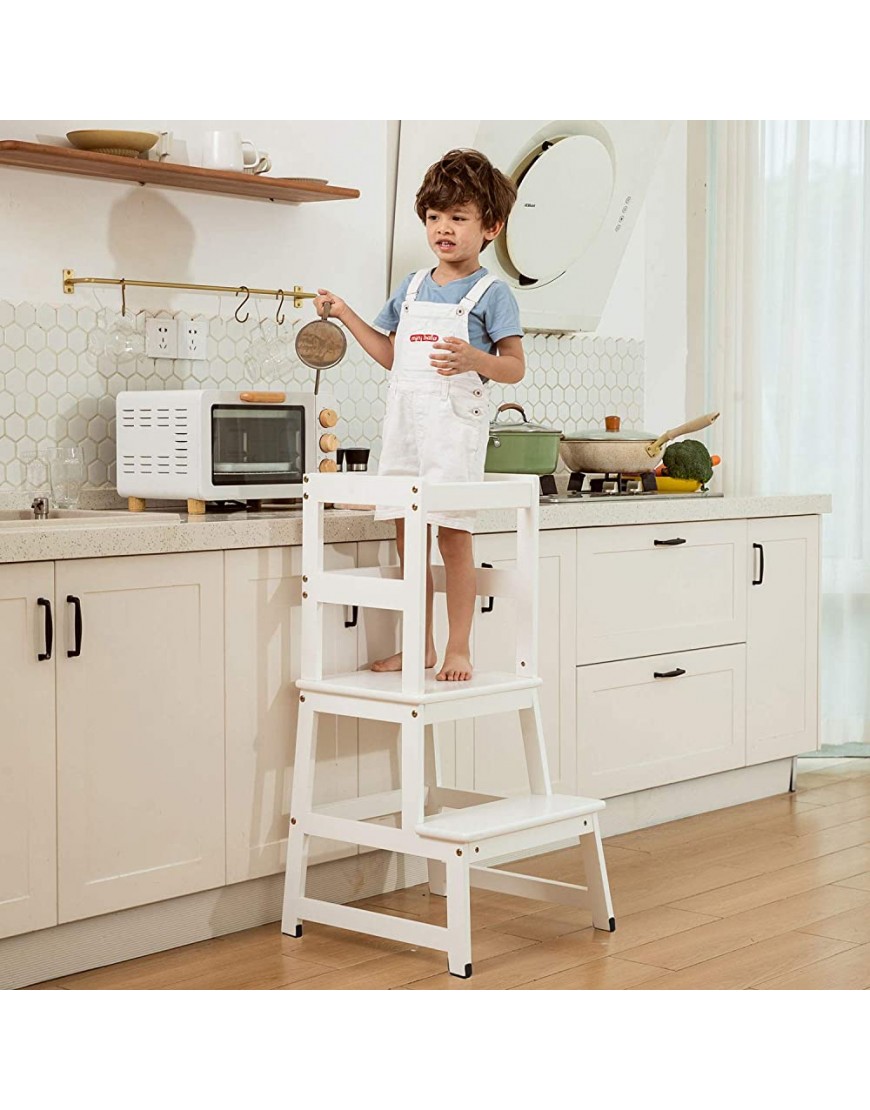 DuDuEase Kitchen Step Stool for Kids and Toddlers with Safety Rail Children Standing Tower for Kitchen Counter Parents' Helper Kids Learning Stool White - BTOIPU0Z5