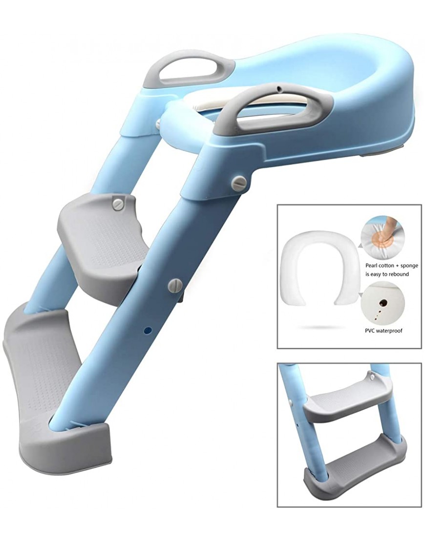 HTTMT- Classic Potty Training Toilet Ladder Seat With Upgraded Cushion Step Stool Ladder Toilet Chair Toilet Trainer for Baby Toddler Kids Children In Blue [P N: ET-BABY002-BLUE STEP-C] - BWC75B3Q6