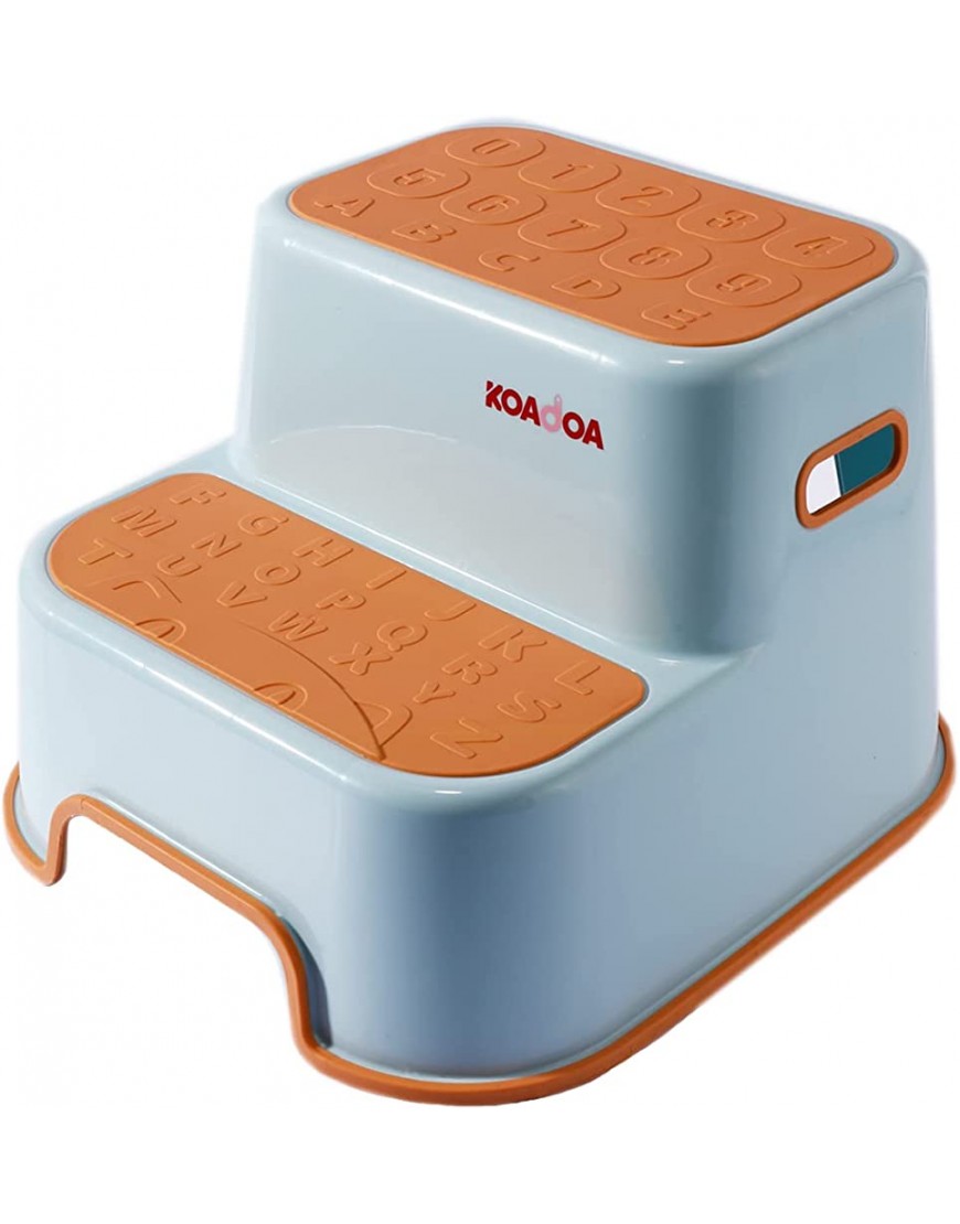 KOADOA Step Stools for Kids Toddler Step Stool Idea for Toilet Potty Training Sturdy Kids Bathroom Stools with Slip Resistant Soft Grip Dual Height & Wide Two Step Orange - BZ09LLRO2