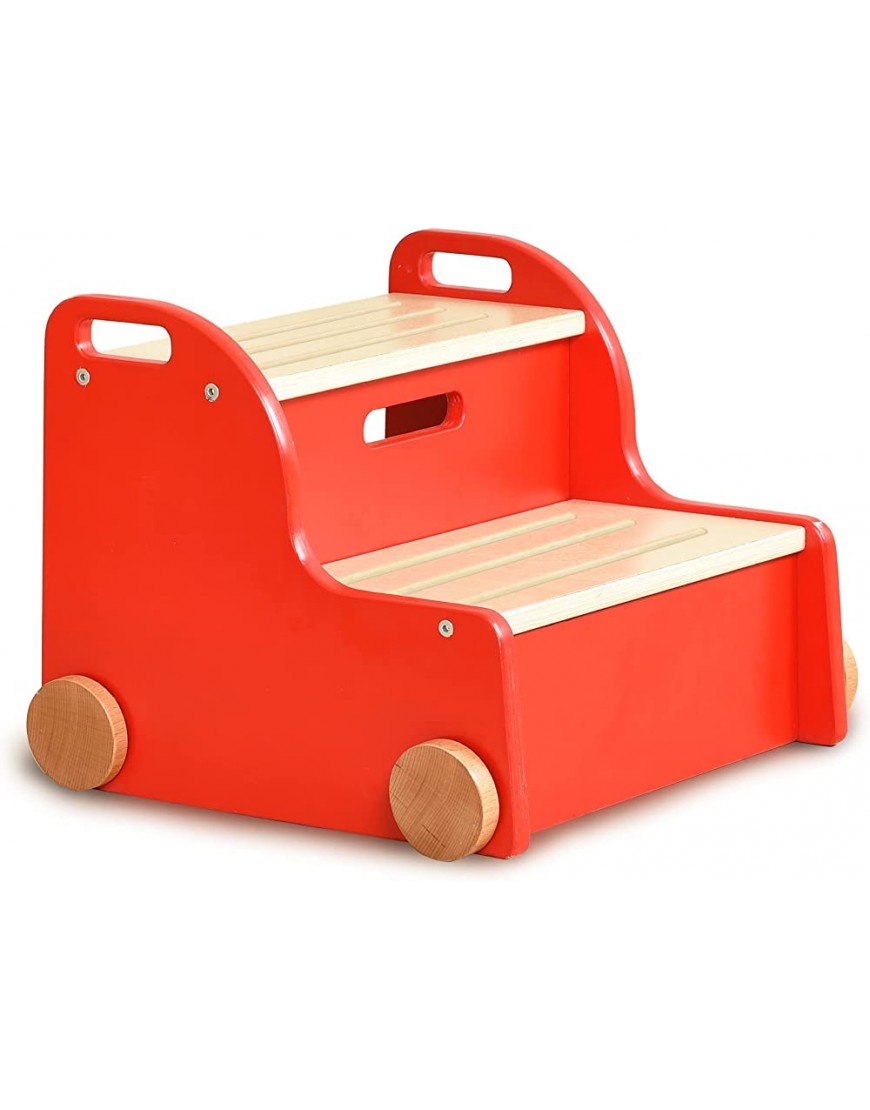 KRAND Wooden Potty Training Step Stool for Toddler Safe Anti-Slip Surface with Handles and Storage Box Red Car - BF8RO1T28
