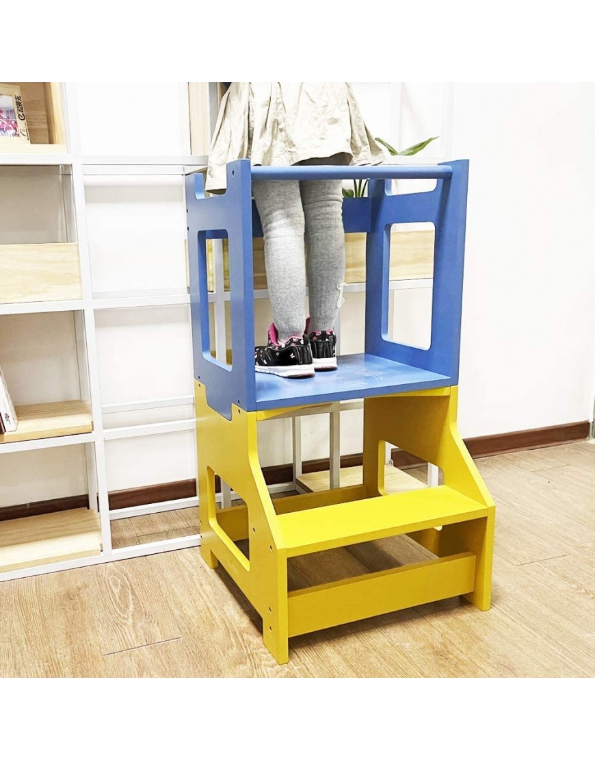 MOAMUN Step Stool for Kids Toddler Step Stool for Kitchen Toddler Learning Helper Tower with Handle for Kitchen,Bedroom,Bathroom Sink,Toilet Blue & Yellow - BGZU6AP3E