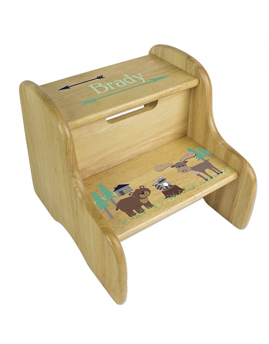 Personalized Boys Northwoods Animal Natural Step Stool - BJBL63L31
