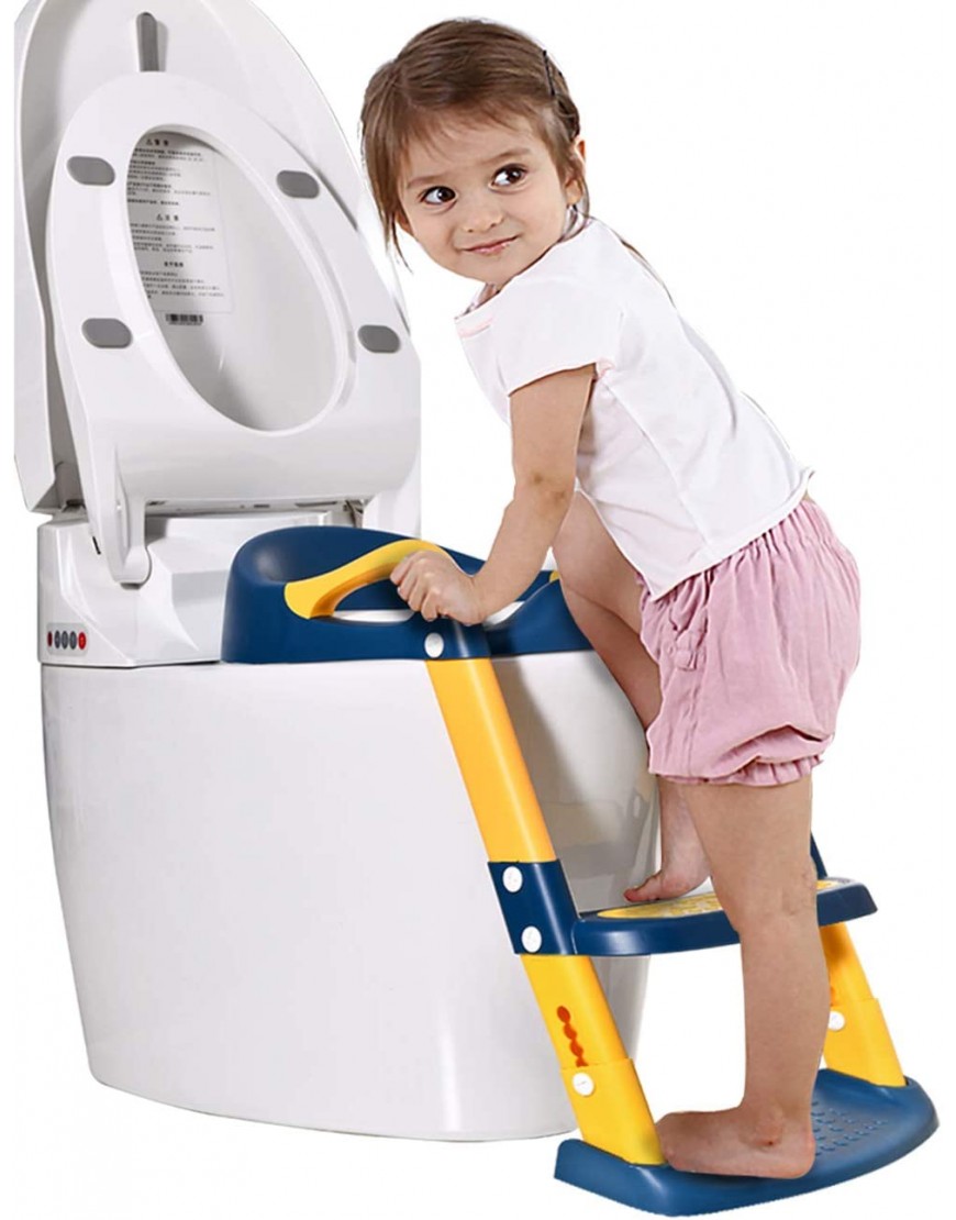 Potty Training Seat for Kids Adjustable Toddler Toilet Potty Chair with Sturdy Non-Slip Step Stool Ladder Comfortable Handels and Splash Guard Easy to Assemble Toilet Seat for Boys and Girls - BULEGB9D3