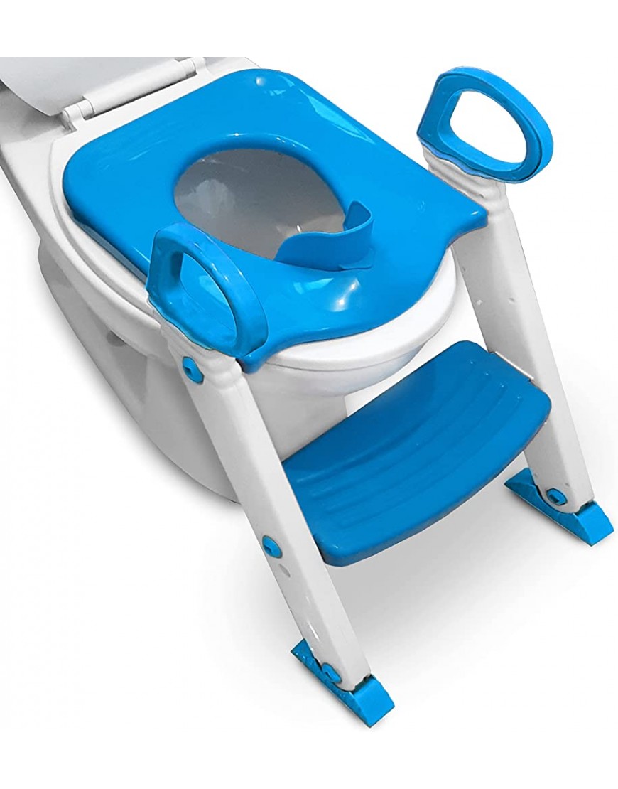 Potty Training Seat Toilet w Step Stool Ladder & Splash Guard Kids Toddlers Trainer w Handles. Sturdy & Foldable. Non-Slip Steps & Anti Slip Pads. Adjustable Potty Chair Boys Girls Baby Blue - B0I2LCQGR