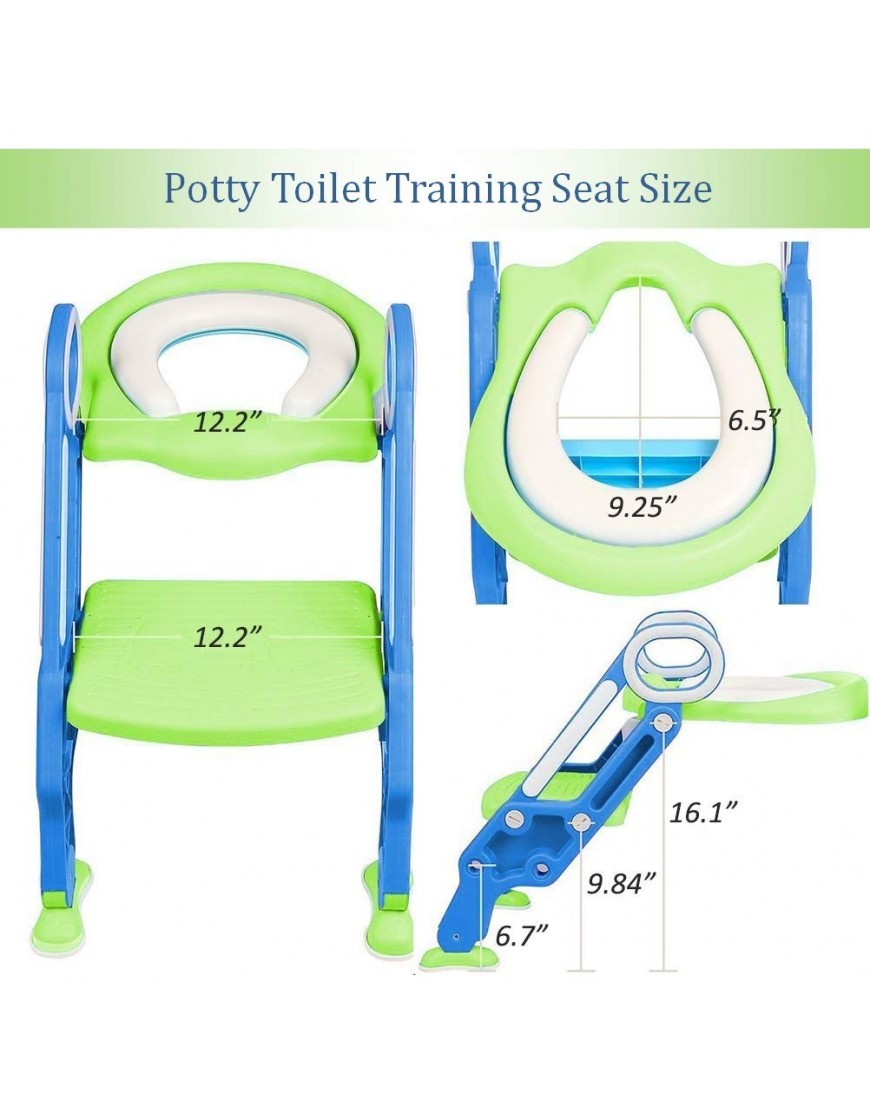 Potty Training Toilet Seat with Step Stool Ladder for Kids Children Baby Toddler Toilet Training Seat Chair with Soft Cushion Sturdy and Non-Slip Wide Steps for Girls and Boys Blue Green - B0ZGZ63SO