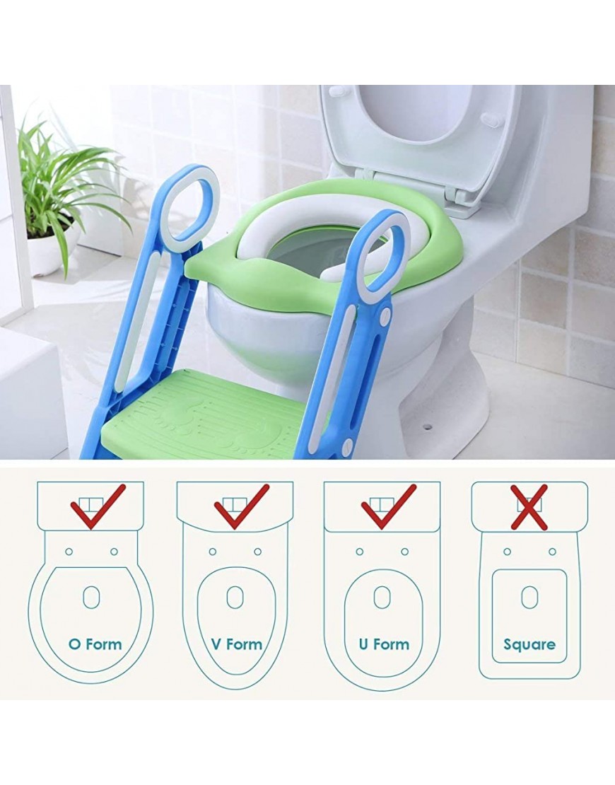 Potty Training Toilet Seat with Step Stool Ladder for Kids Children Baby Toddler Toilet Training Seat Chair with Soft Cushion Sturdy and Non-Slip Wide Steps for Girls and Boys Blue Green - B0ZGZ63SO