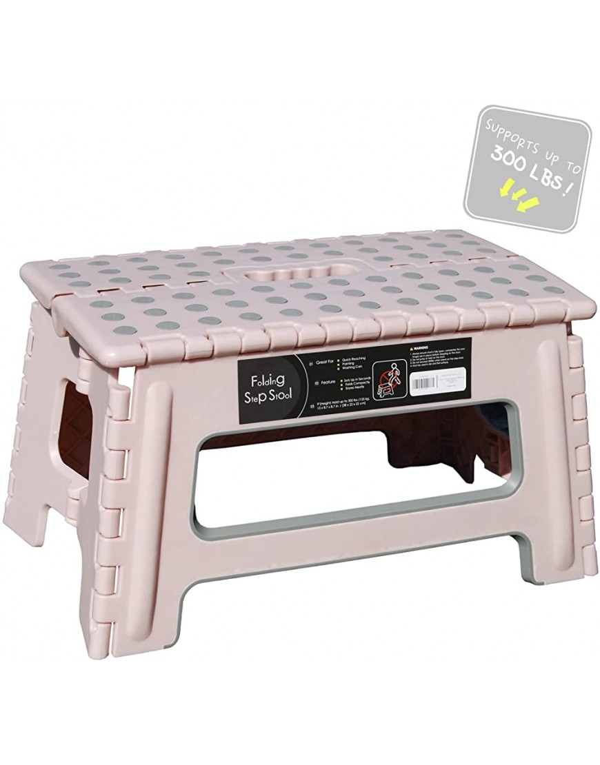 Soyoo Folding Step Stool 9inch Height Holds up 300 Lbs Lightweight Foldable Stepping is Sturdy Enough to Support Adults & Safe for Kids. Skid Resistant and Open with one flip Dusty Pink - BQ61K8L2O