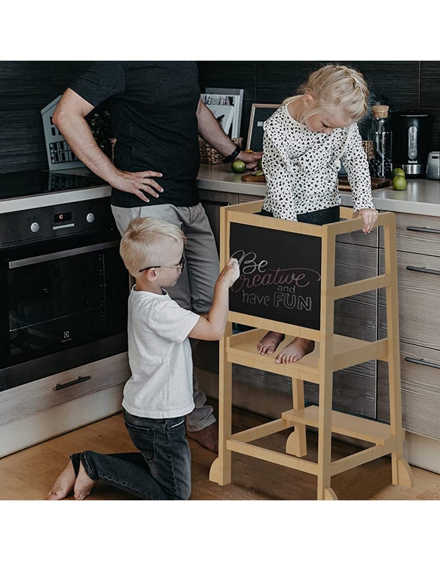 SURPCOS Kids Kitchen Step Stool Mothers' Helper Kids Learning Stool Learning Tower Bamboo Toddler Stepping Stool for Counter Kitchen Counter Natural - BYRIEG8AM