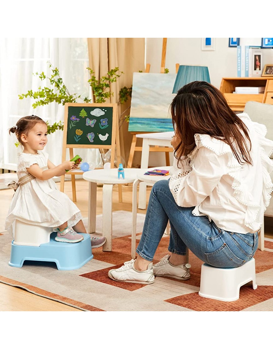 Two Step Stool for Kids Double up Toddler Step Stool for Potty Training Kitchen Bathroom Toilet Stool with Anti-Slip Grips for Safety Stackable Wide Step 2 Packs Blue - BF9CS6CGH