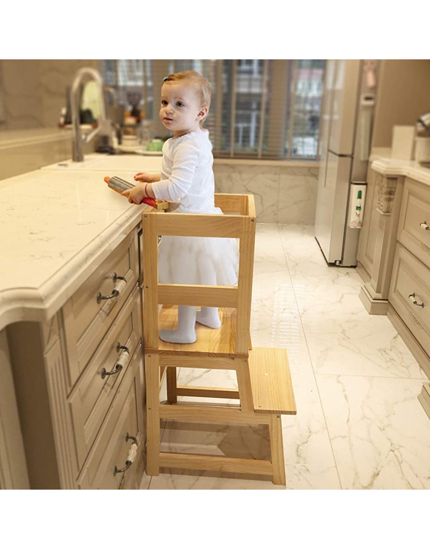 WOOD CITY Kitchen Stool Helper for Kids with Non-Slip Mat Toddler Stool Tower for Learning Wooden Toddler Stepping Stool for Counter & Bathroom SinkWhite - B19W07A2X