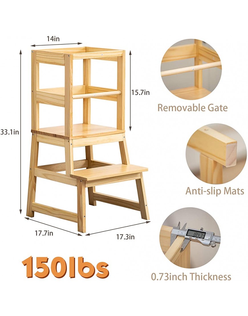 WOOD CITY Kitchen Stool Helper for Kids with Non-Slip Mat Toddler Stool Tower for Learning Wooden Toddler Stepping Stool for Counter & Bathroom SinkWhite - B19W07A2X