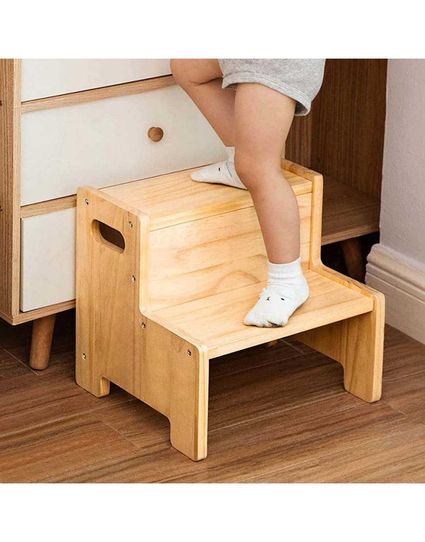 Wooden Toddler Step Stool for Kids,Two Step Children's Pine Wood Stool,Bathroom Potty Stool,Kitchen Step Stools,Potty Training & Washing Hands & Brush Teeth - BH6LENF07