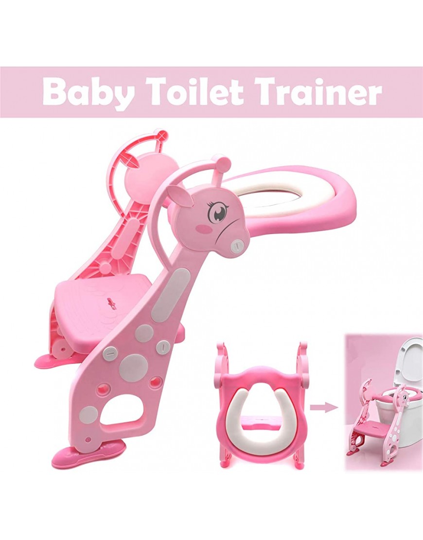 XKH- Giraffe Potty Training Toilet Ladder Seat With Upgraded Cushion Step Stool Ladder Toilet Chair Toilet Trainer for Baby Toddler Kids Children In Pink [P N: ET-BABY001-PINK STEP] - B738L8GT9