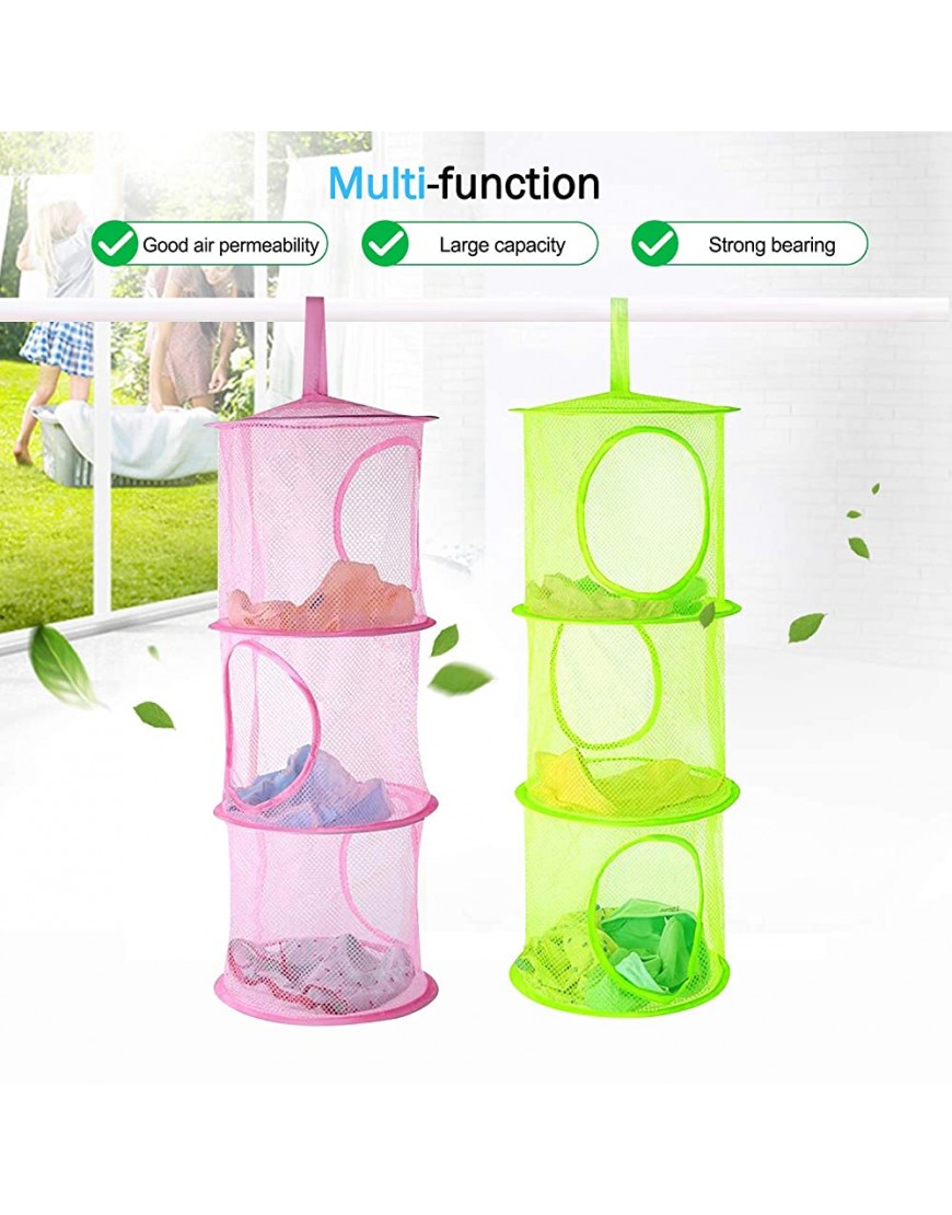 2 Pcs Hanging Mesh Storage Basket with 1 Stuffed Animals Toy Net Hammock Hommtina Foldable Corner Organizer 3 Tier Neatly Organize Kid’s Plush Toys and Save Space Pink+Green - BTED9A9MK
