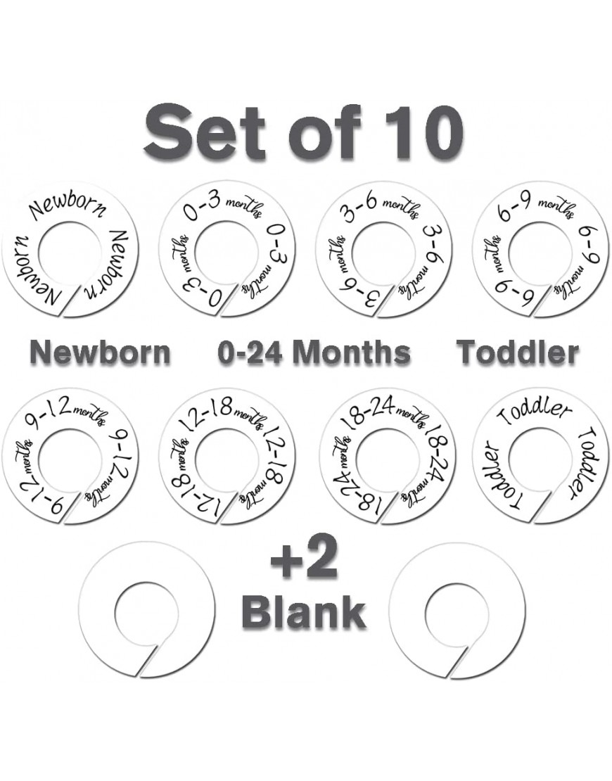 Baby Closet Dividers Set of 10 from Newborn to Toddler and 2 Blanks with Colored Box,Baby Size Divider Fits 1.65 Rod- [White Unisex] - BOBUQ5SQH