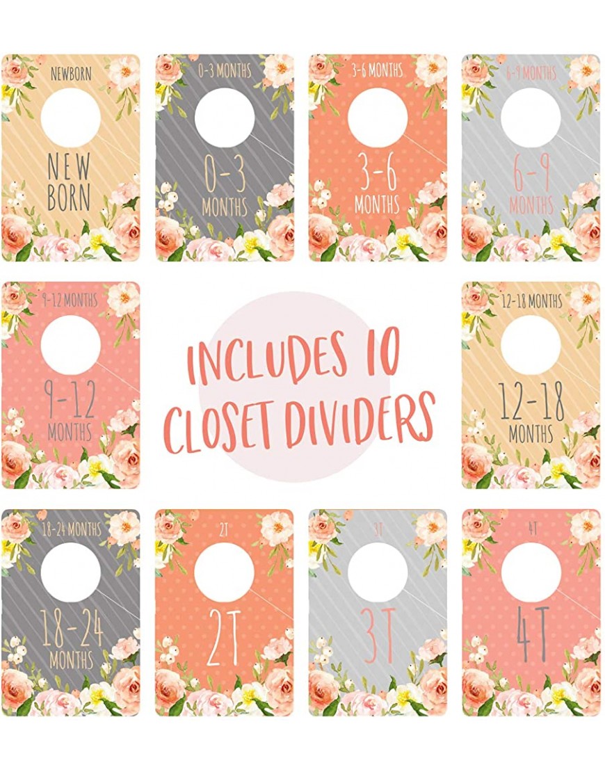 Floral Closet Clothing Size Dividers Closet Organizer For Baby Girl Clothes Newborn To 4T Baby Closet Size Dividers - BD3Y154QT