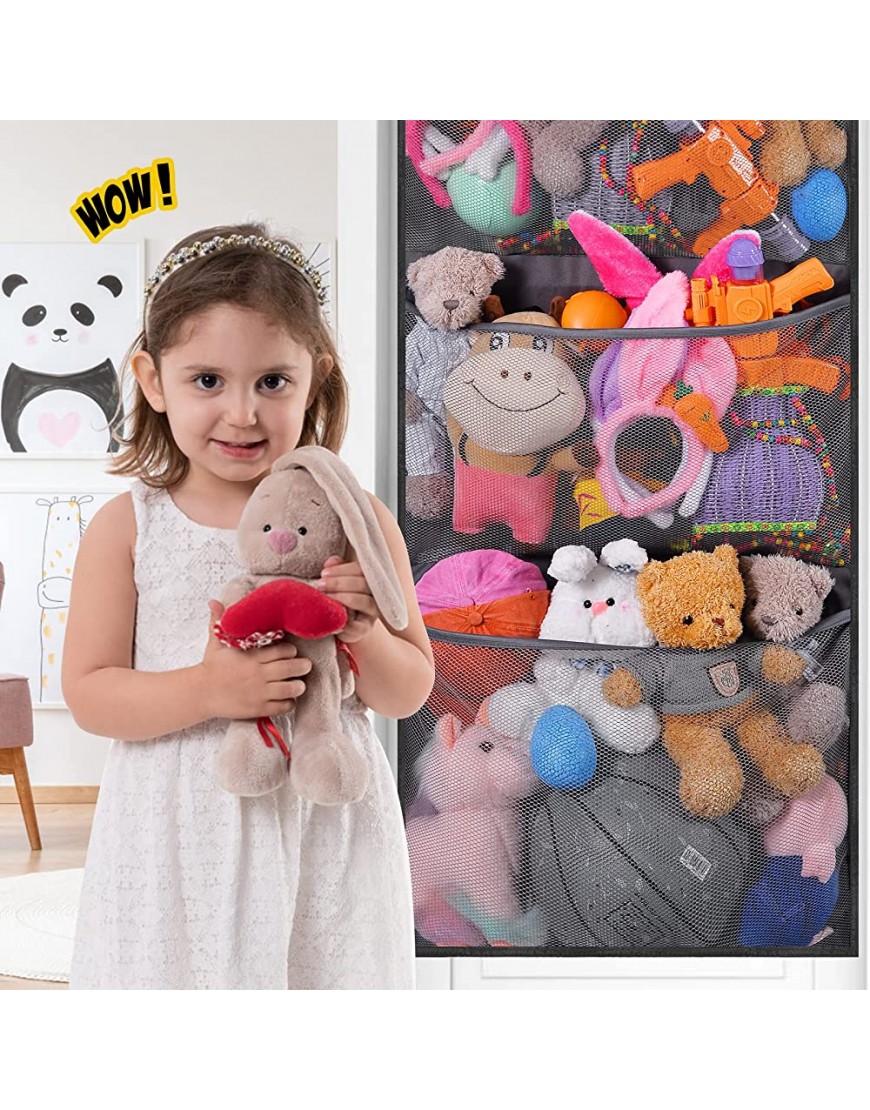 Hanging Stuffed Animal Storage,Over the Door Toy Organizer for Stuffies,Children's Toys,Baby Accessories,Neatly Organizing Bag With Four Big Mesh Pockets Black - BI0D2HUPF
