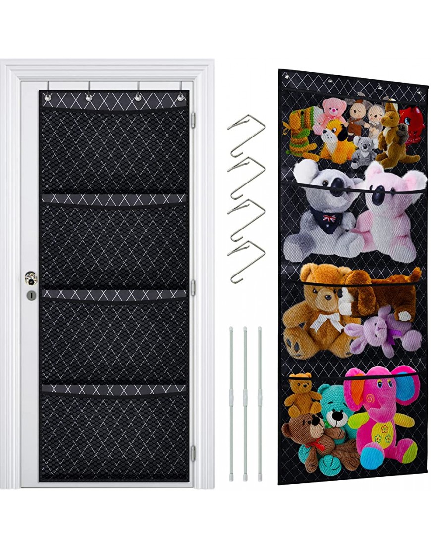 Over Door Organizer for stuffed animals Hanging Plush Toy Storage Large Capacity Net Organizer with 4 Mesh Pockets for Kid's Toys and Baby Accessories - BHRED44UH
