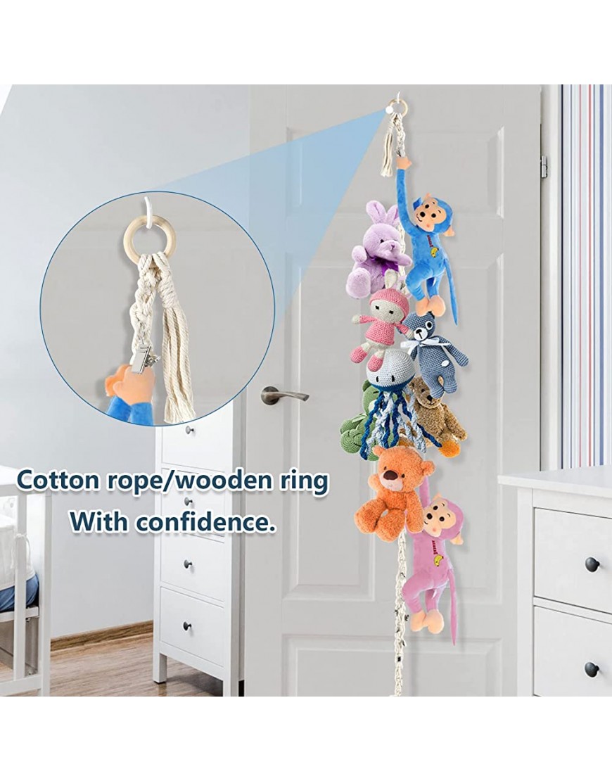 POILKMNI 2 Pieces Stuffed Animals Storage Chain Boho Toy Chain Organizer Strong Toy Storage Hanging Chain with 40 Pcs Metal Clips 4 Pcs Ceiling Hooks for Hanging Plush Toys Hats Socks Holiday Cards - BAQ2CZSCZ