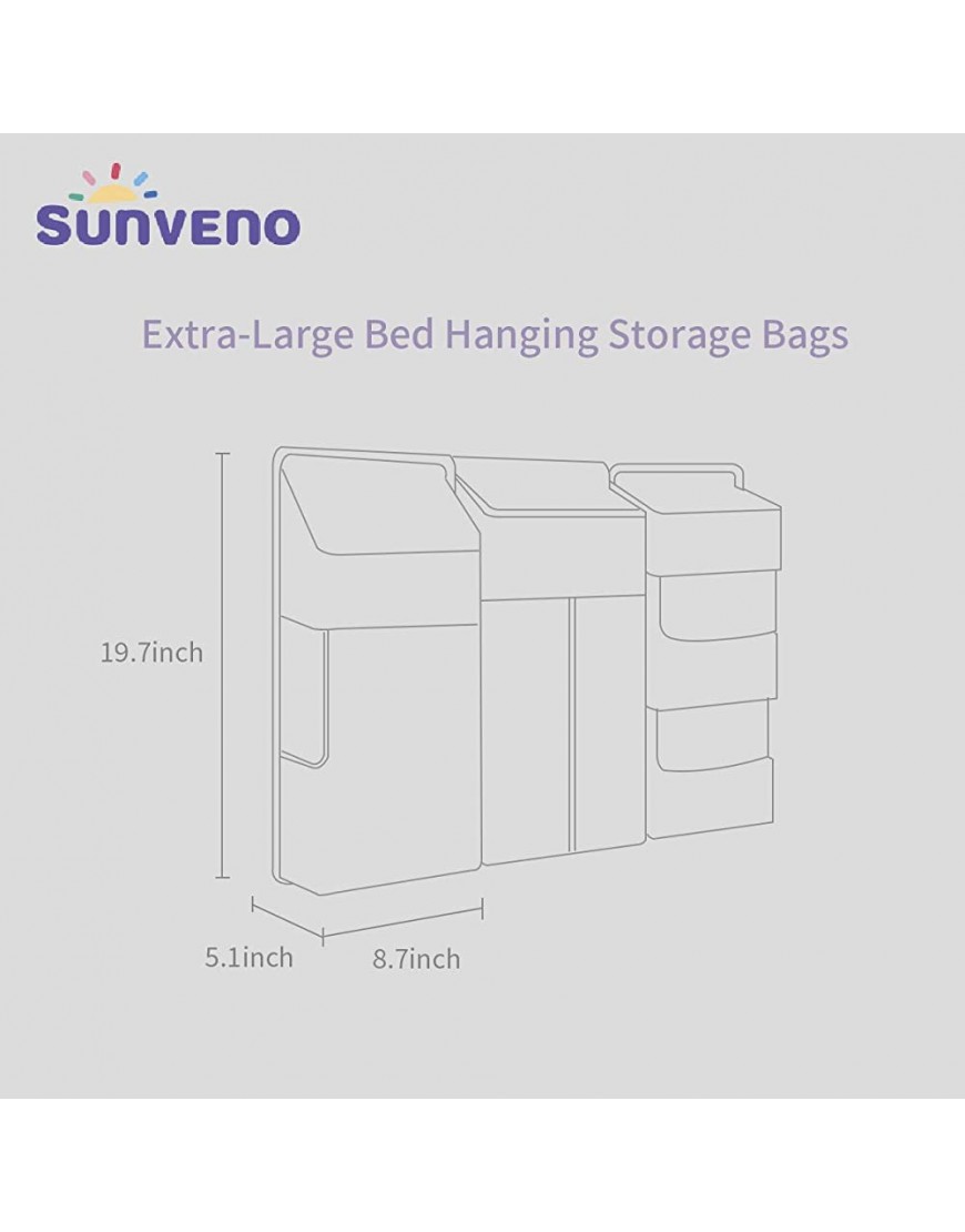 SUNVENO Nursery Organizer Baby Diaper Caddy Set 3-in-1 Detachable Diaper Organizer Hanging Storage Bags for Crib Changing Table or Wall Blue - BGPQBRRY9