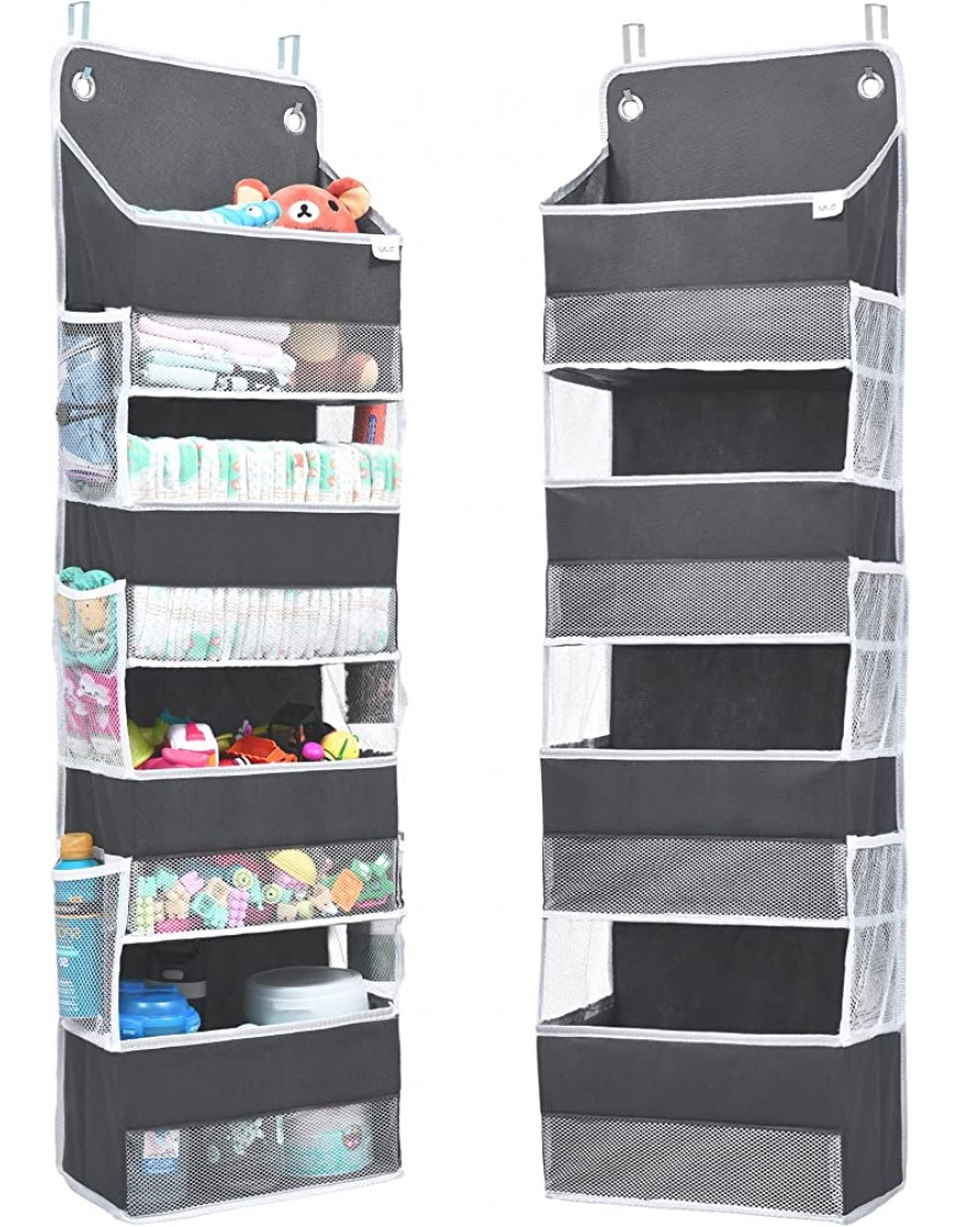 ULG Over Door Organizer with 4 Large Pockets 6 Mesh Side Pockets 33 lbs Weight Capacity Hanging Storage Organizer with Clear Window for Bedroom Nursery Kids Toys Shoes Diapers Dark Grey 1 Pack - BB0HCYY20